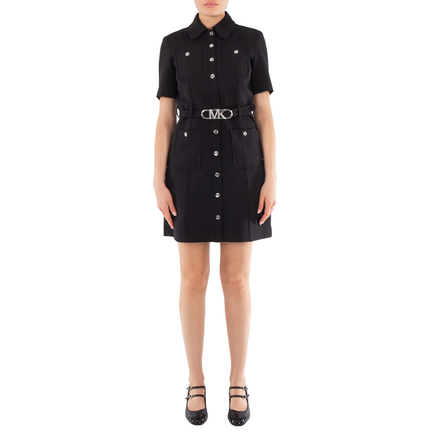Stretchy Crepe Short Sleeve Belted Utility Dress, Size 2