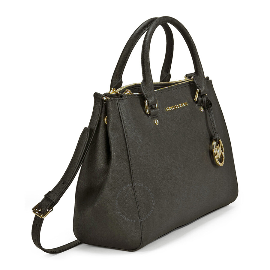 Michael Kors Sutton Leather Medium Satchel Handbag - Black - Sutton - Michael Kors - Handbags ...