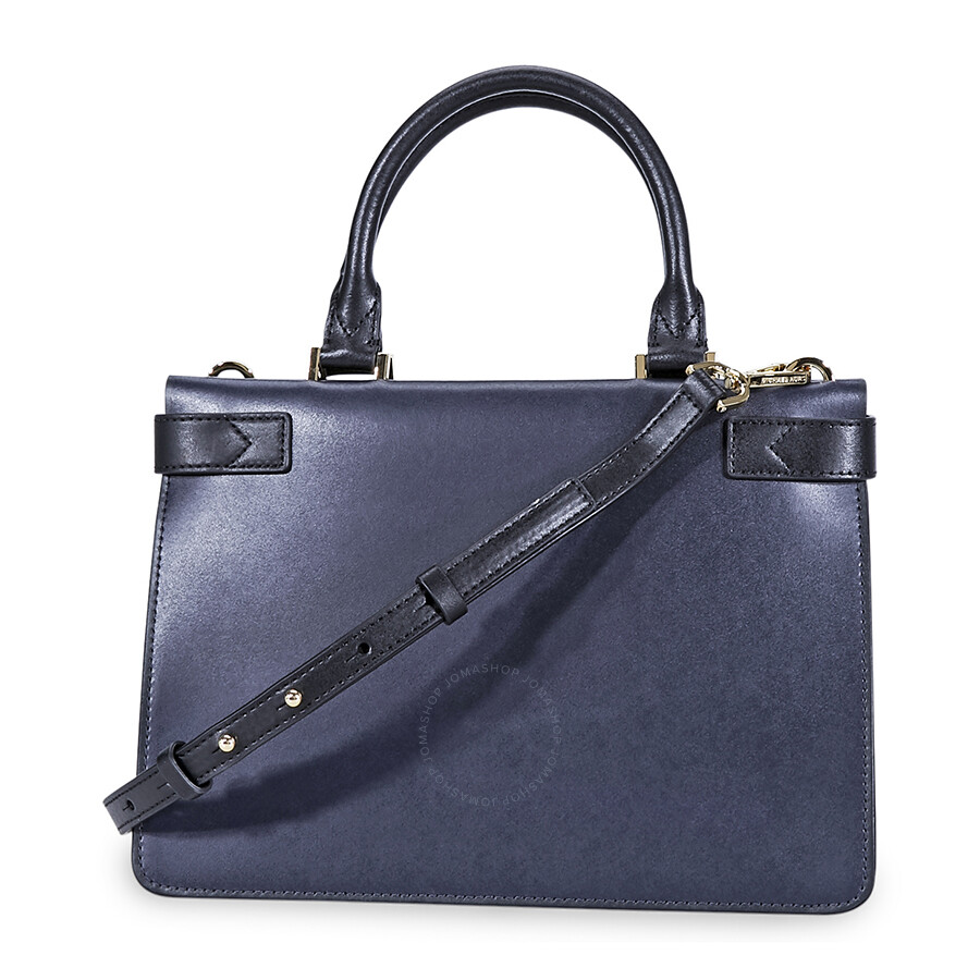 Michael Kors Tatiana Small Leather Satchel- Navy Blue/ Black - Michael ...