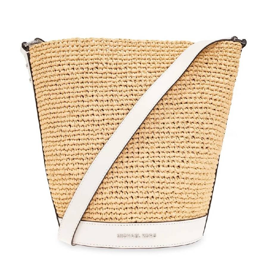 Michael Kors Townsend Textured Raffia Bucket Bag In White