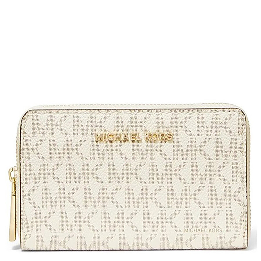 Michael Kors Michael  Logo Jet Set Zip-around Card Case In White