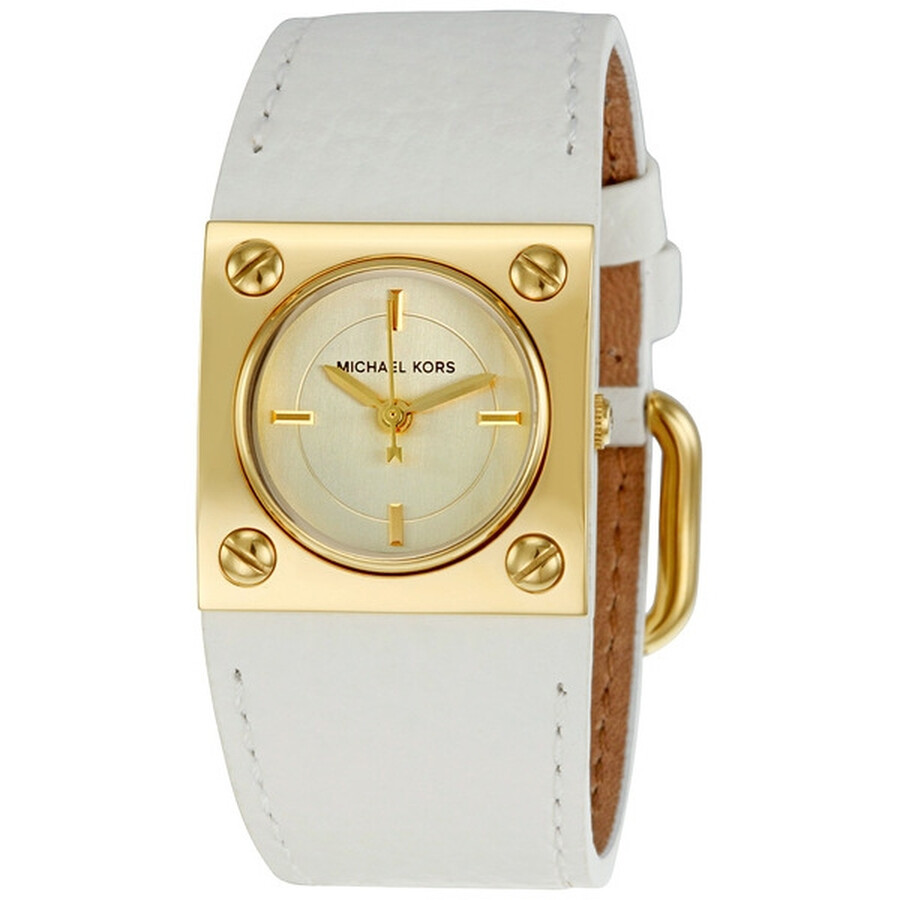 Michael Kors White Leather Strap Champagne Dial Ladies Watch MK2211 691464571580 Watches