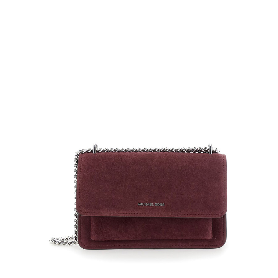 Michael Kors Michael Bordeaux Shoulder Bag With Chain Strap And Front Logo In Suede In Red