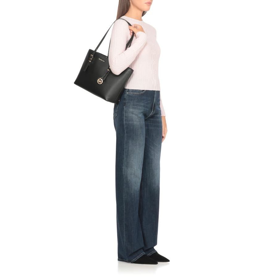 Michael Kors Michael  Quinn Black Medium Tote Bag In Silver