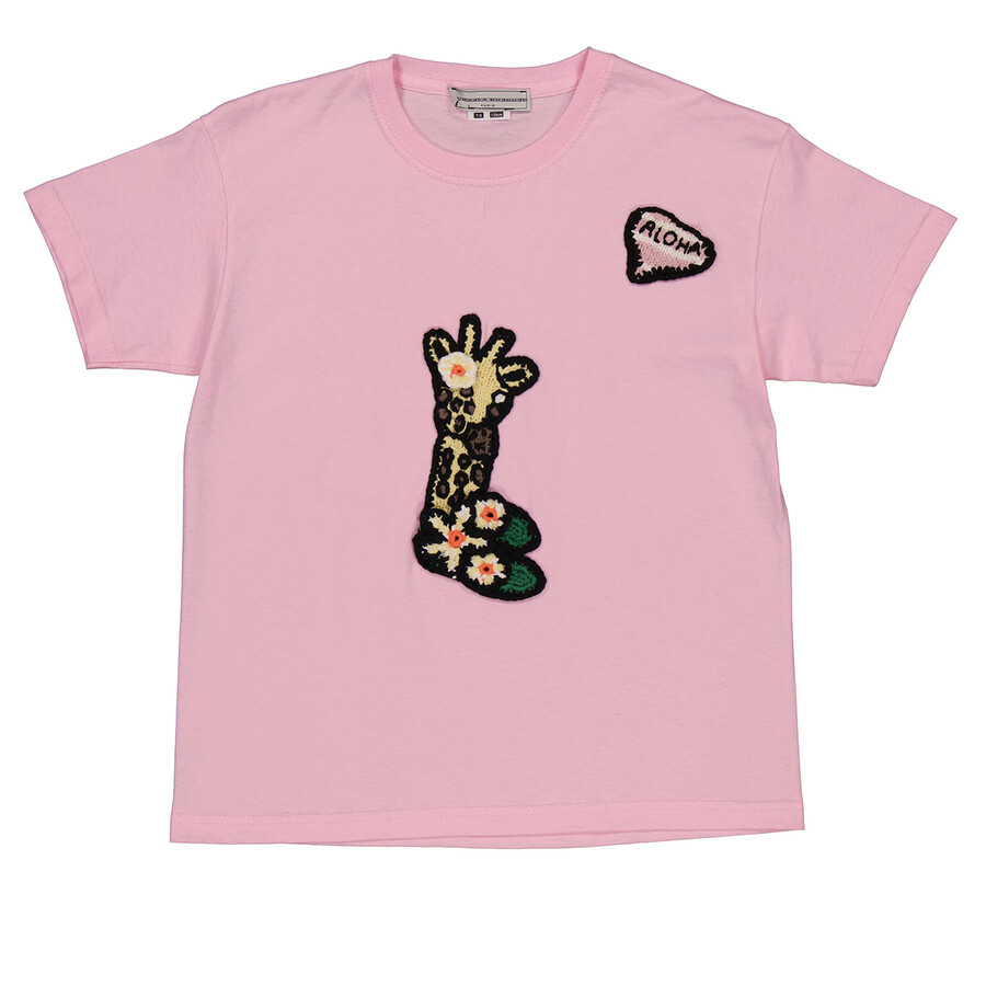 Girls Light Pink Giraffe Says Aloha T-shirt