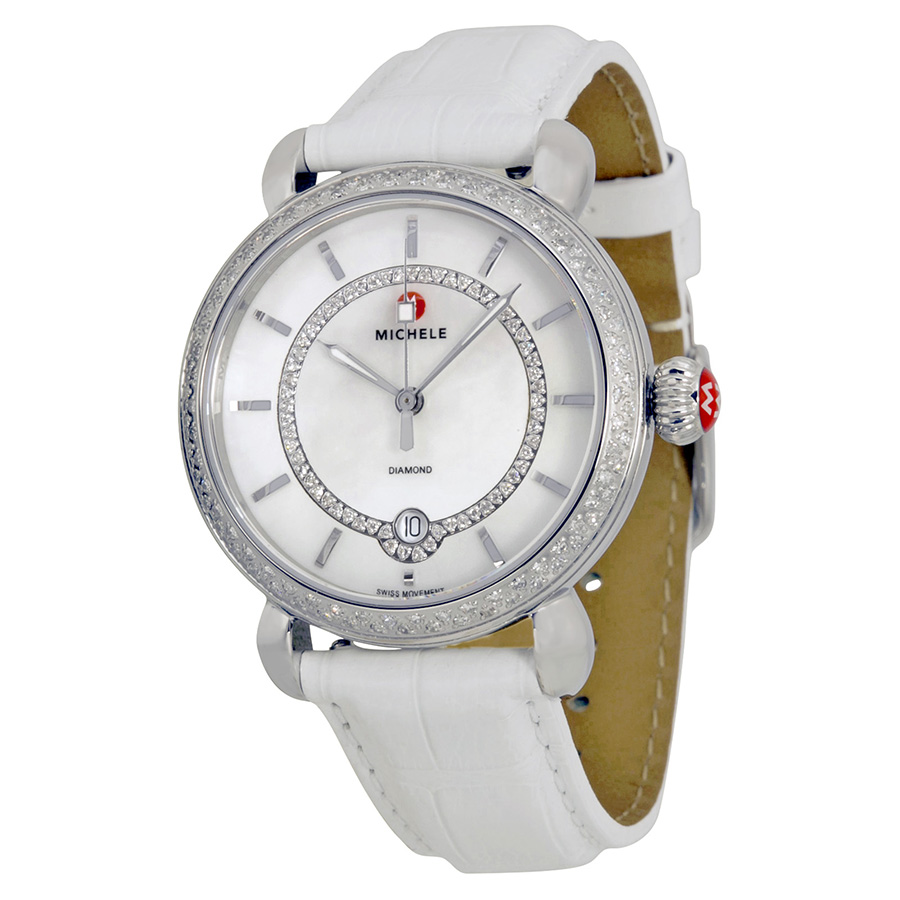 Michele CSX Elegance Mother of Pearl White Leather Ladies Watch MWW03T000039