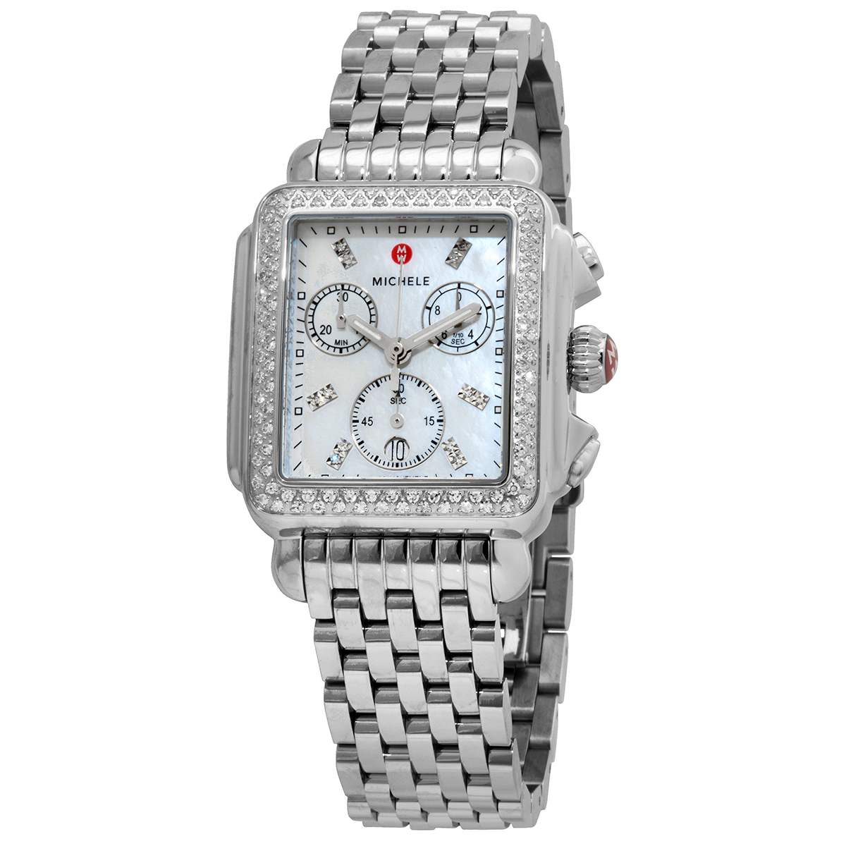 Michele Deco Chronograph Quartz Diamond White Mother of Pearl Dial Ladies Watch MWW06A000775