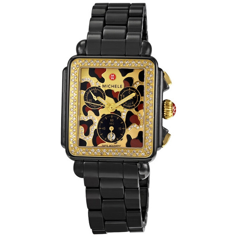 Michele Deco Safari Cheetah Black Ceramic Ladies Watch