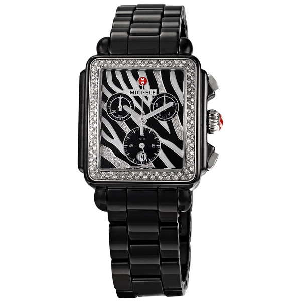 Michele Deco Safari Zebra Ceramic Diamond Ladies Watch 