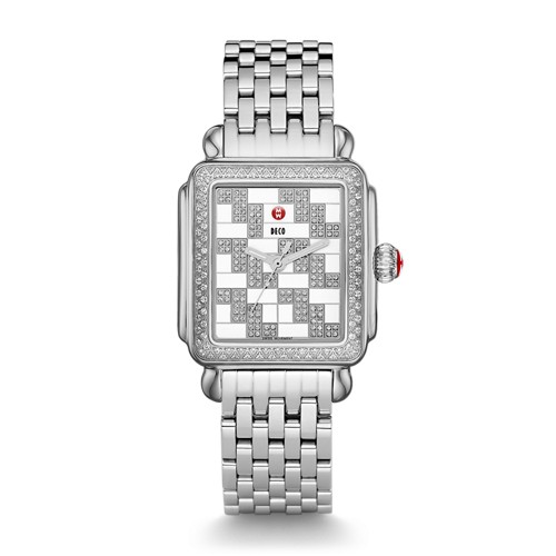 Michele Deco White Enamel with Diamonds Dial Ladies Watch MWW06T000130