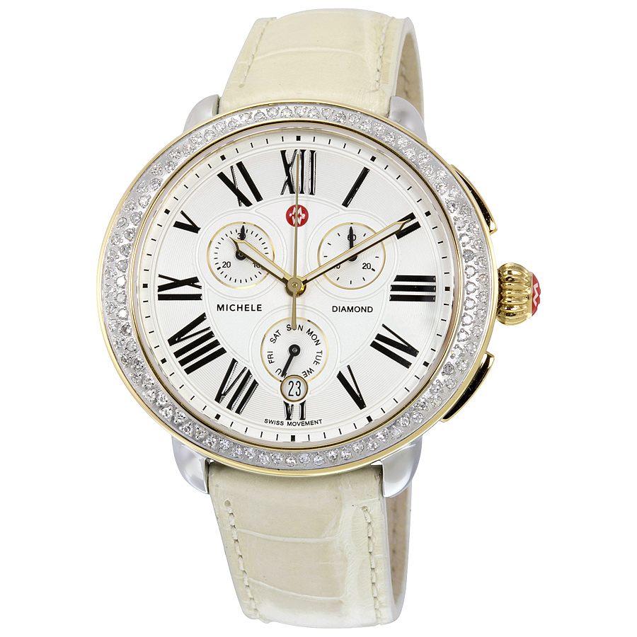 Michele Serein Chronograph Ivory Dial Bone Leather Ladies Watch MWW21A000043