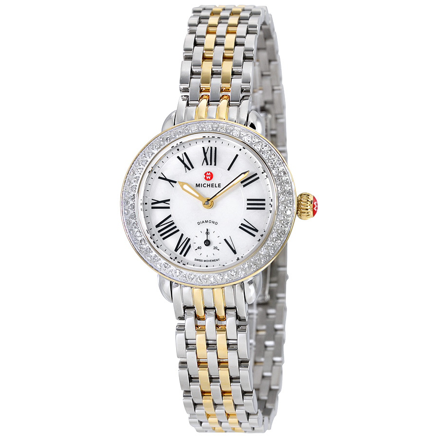 Michele Serein Mother of Pearl Dial Stainless Steel and Yellow Gold-plated Ladies Watch MWW21E000007