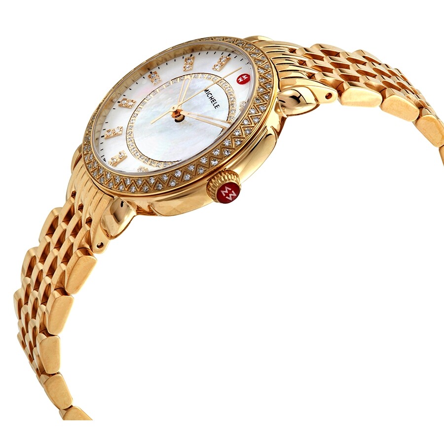 Michele Sidney Classic Mother of Pearl Diamond Dial Ladies Goldtone