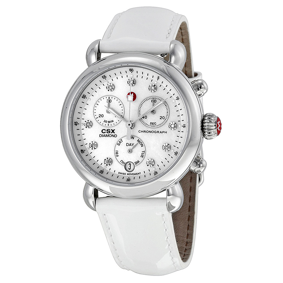Michele Signature CSX-36 Mother of Pearl Dial White Leather Ladies Watch MWW03M000122