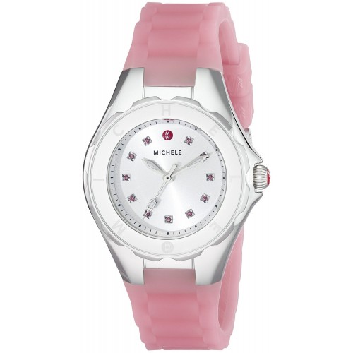 Michele Tahitian Jelly Bean Petite Sunray Silver White with Topaz Stones Dial Ladies Watch MWW12P000008