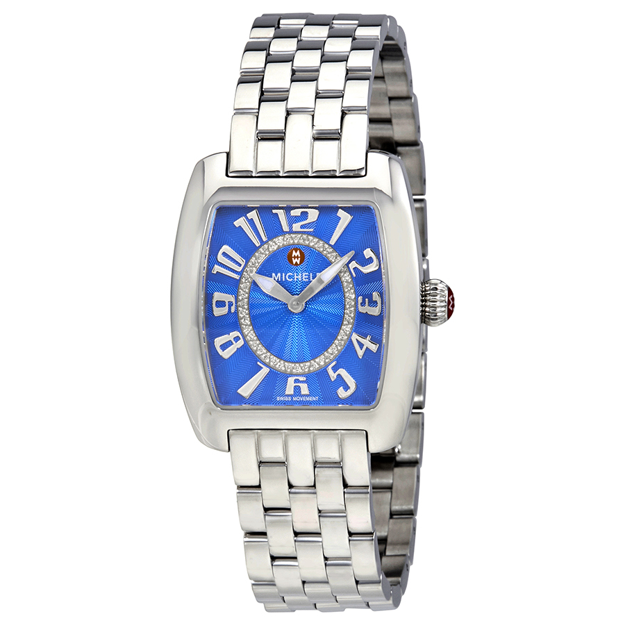 Michele Urban Mini Blue Guilloche Dial Diamond Ladies Watch MWW02A000609