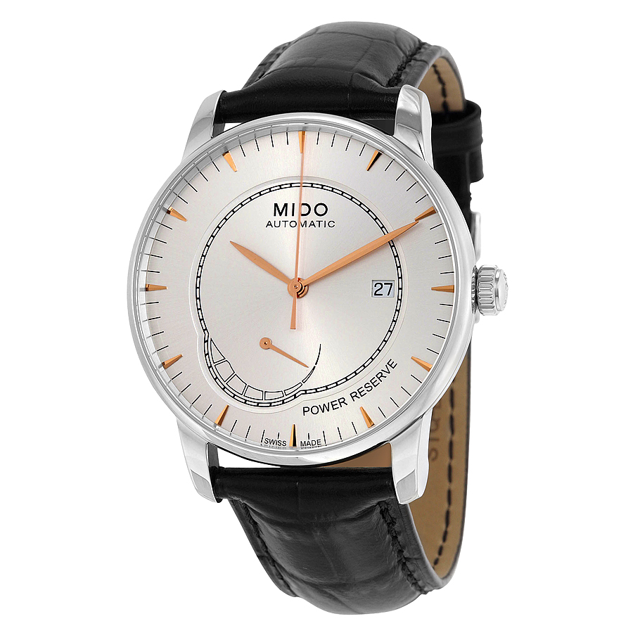 Mido Baroncelli II Power Reserve Automatic Silver Dial Black Leather Men's Watch M86054104