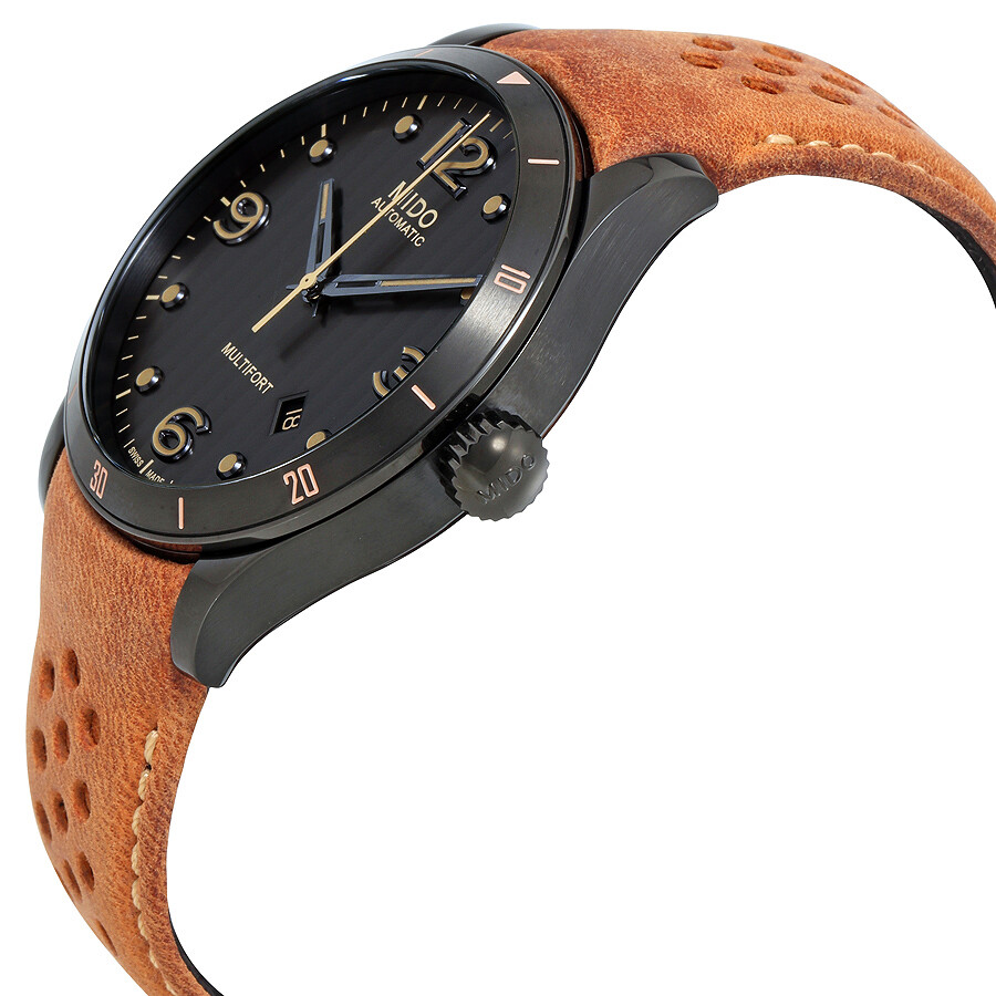 Shop Mido Multifort Automatic Anthracite Dial Men's Watch M025.407.36.061.10 In Anthracite / Black / Tan