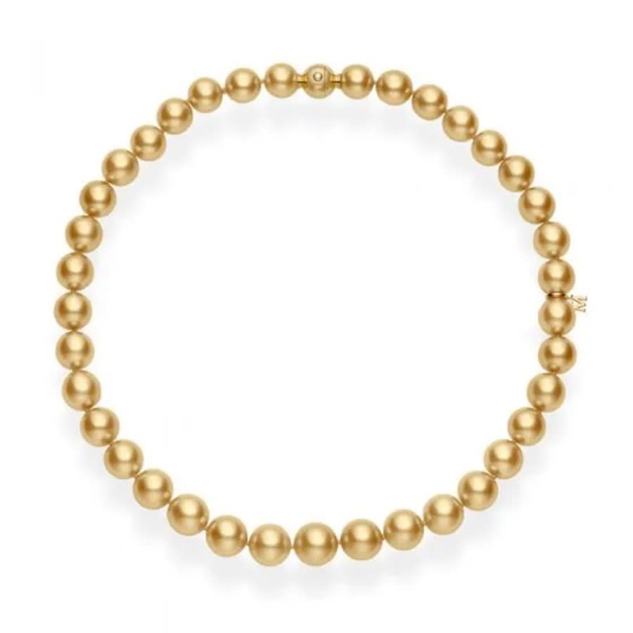 Skysk Natural South Sea Golden Pearl Necklace 10-13mm With 14K Gold Clasp - 18 Inch