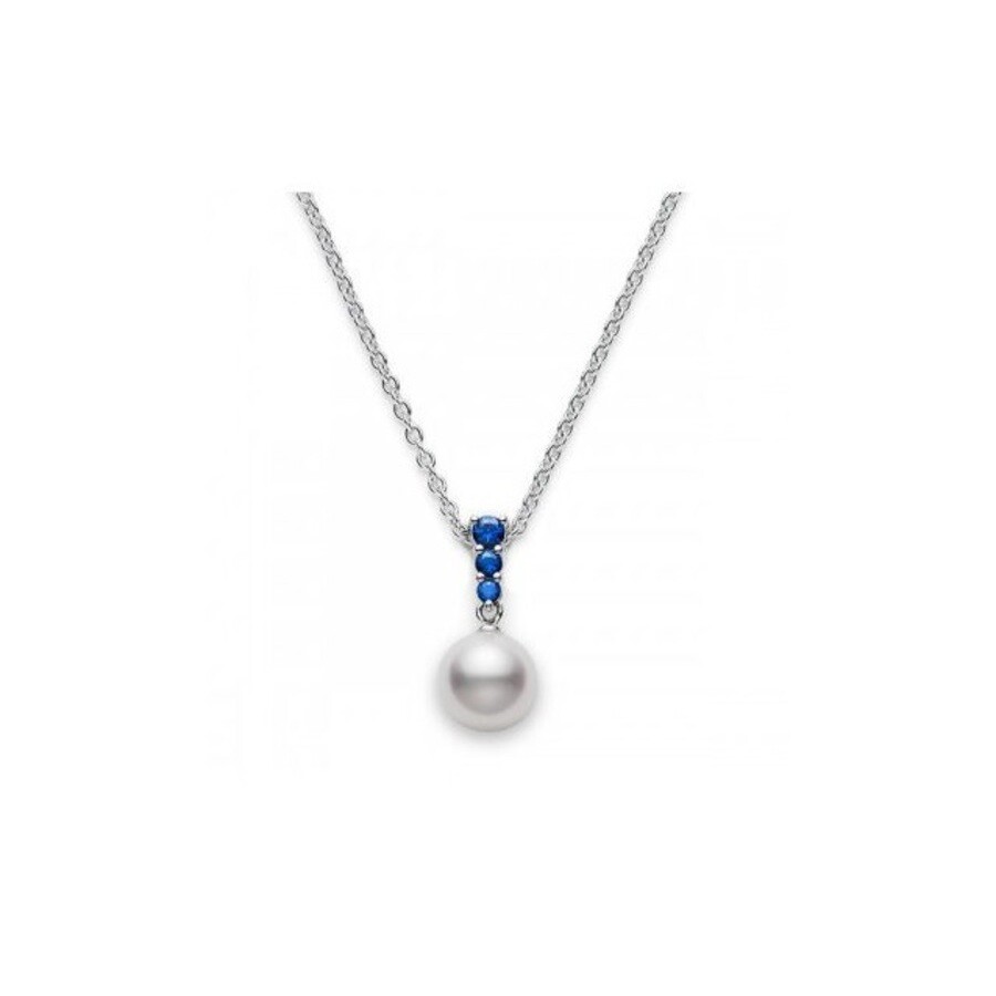 Mikimoto Akoya Pearl & Blue Sapphire Pendant Necklace in 18K