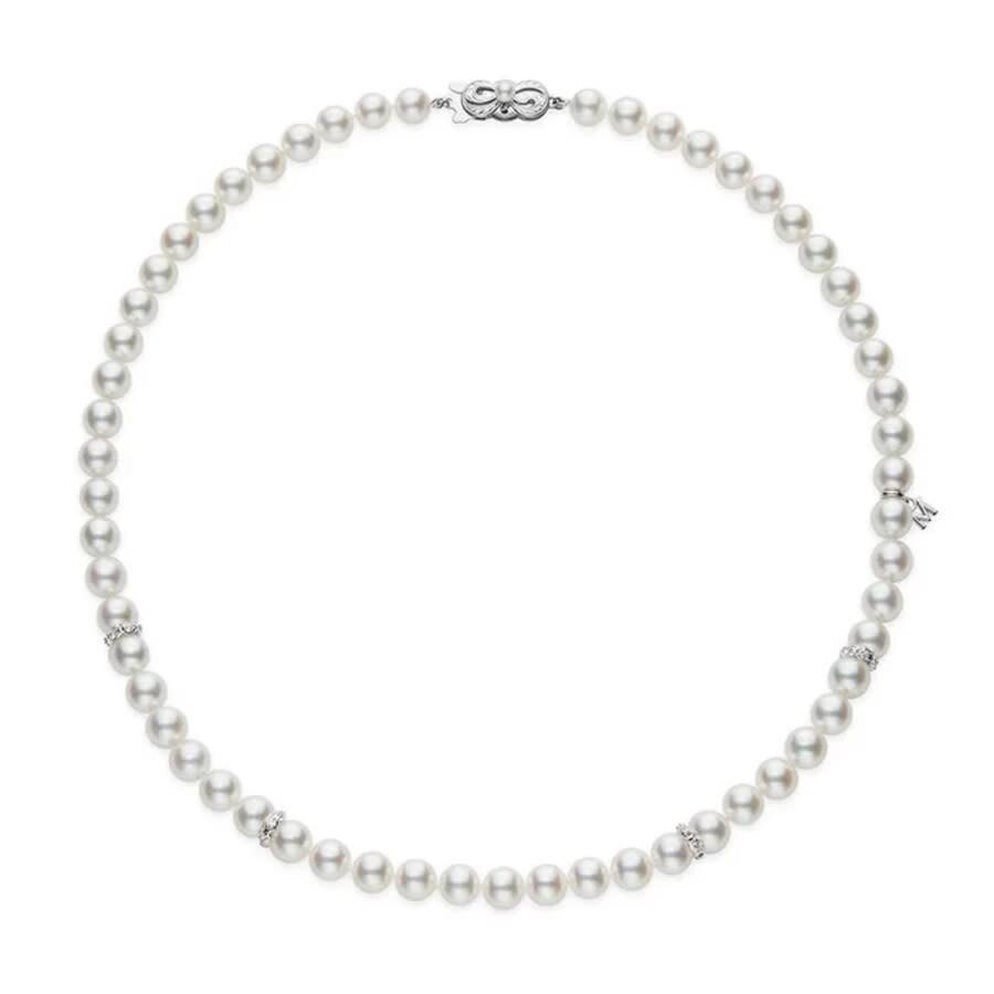Mikimoto White Gold 7.5-8mm Akoya Pearl & Diamond Rondell Necklace In White