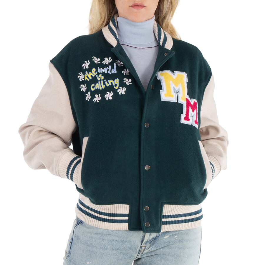 Embroidered Mushroom Varsity Bomber Jacket