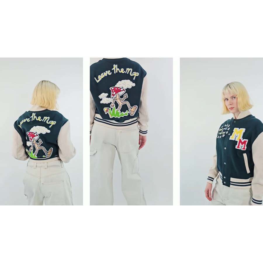 Mira Mikati Embroidered Mushroom Varsity Bomber Jacket, Brand Size