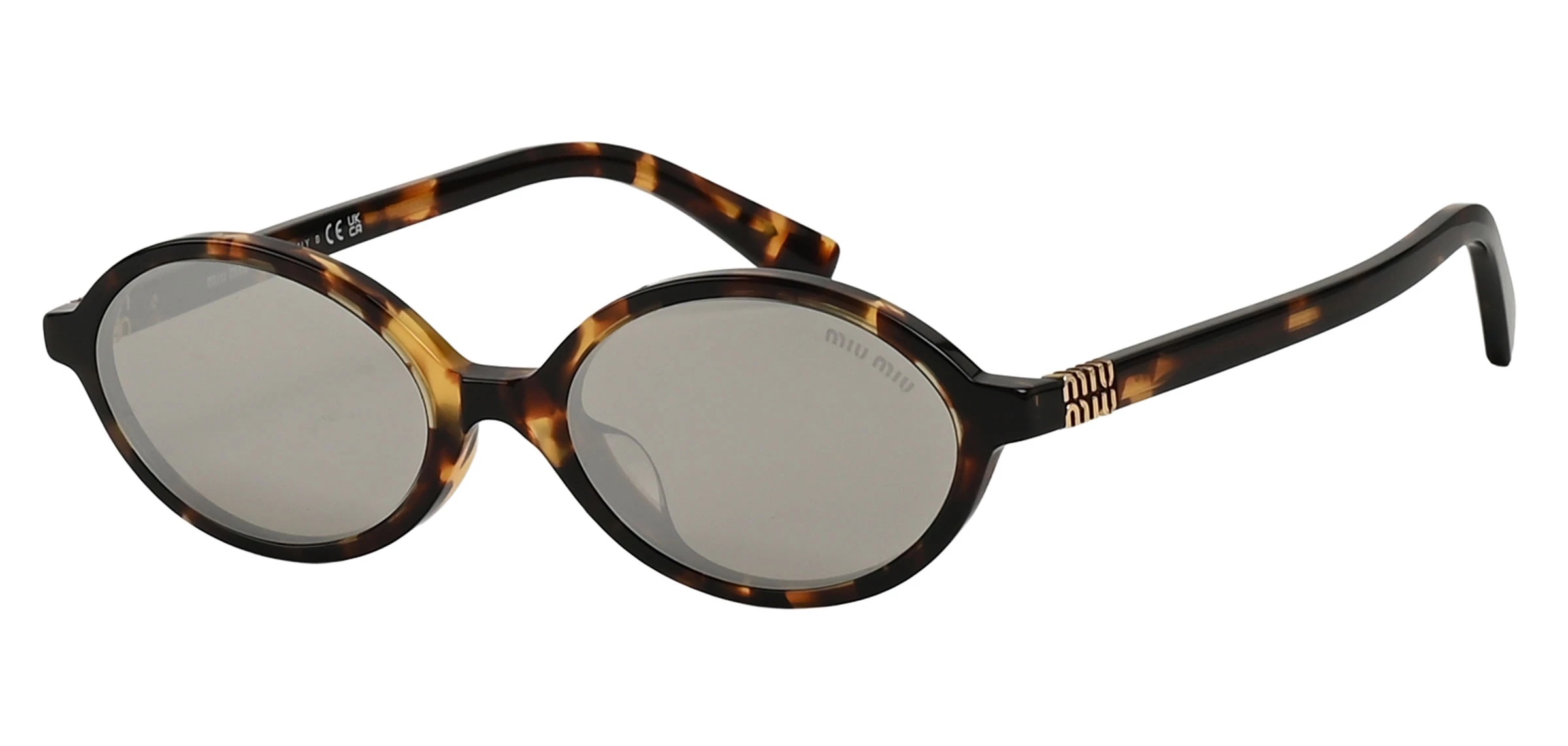 Miu Miu Light Grey Mirror Silver Oval Ladies Sunglasses MU 04ZSF