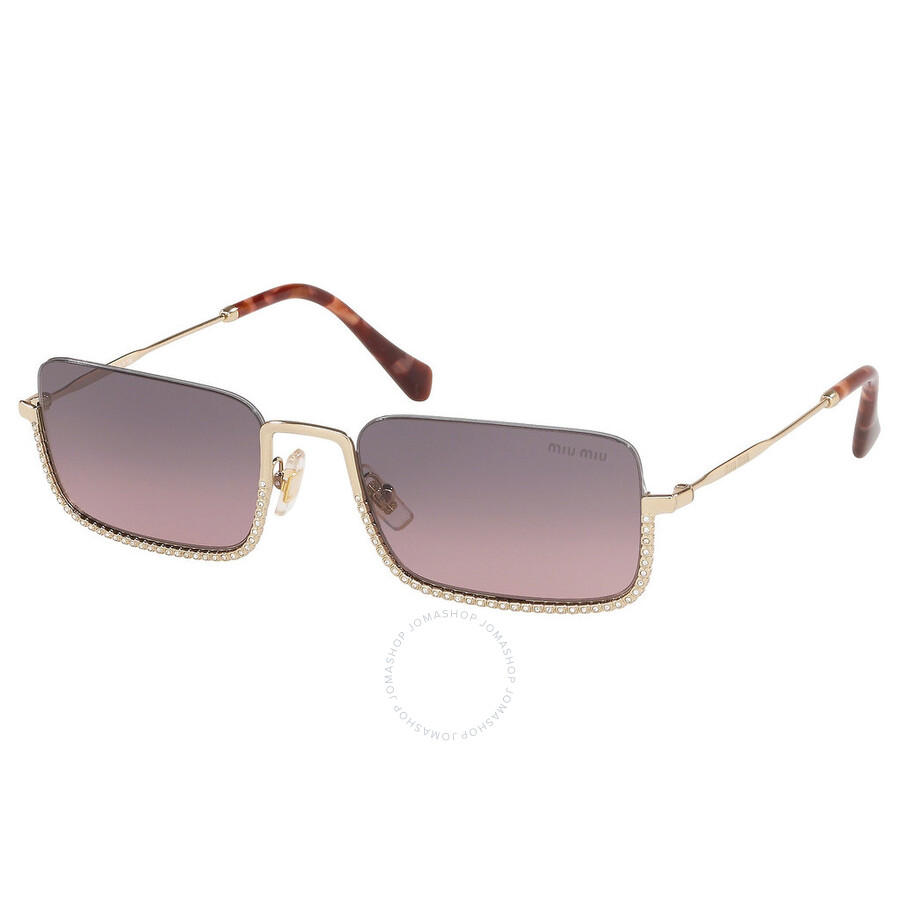 Miu Miu Pink Gradient Grey Rectangular Ladies Sunglasses