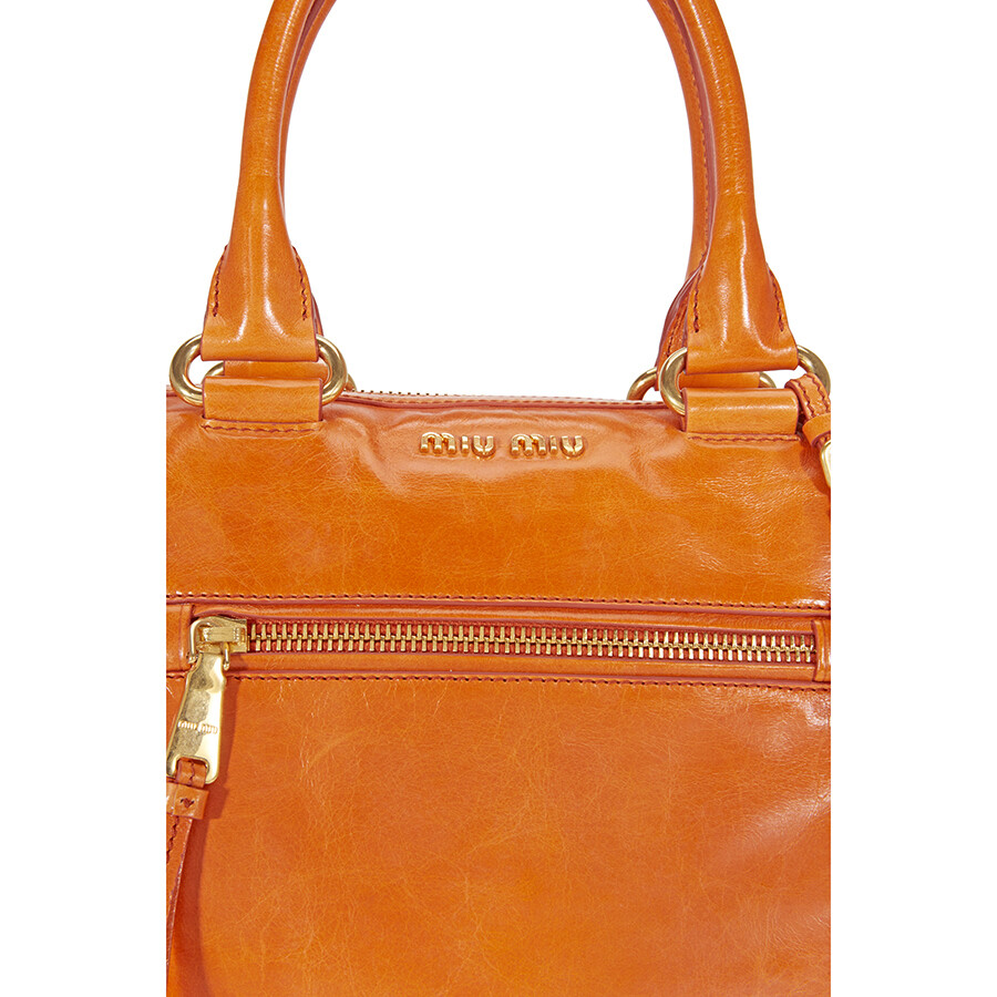 Miu Miu Shiny Calfskin Leather Handbag Papaya Miu Miu Handbags