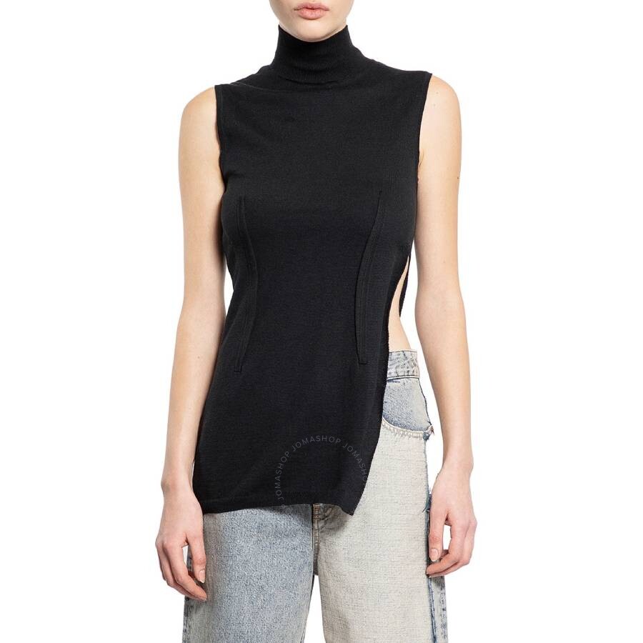 Mm6 Maison Margiela Mm6 Asymmetric Turtleneck Sleeveless Top In Black