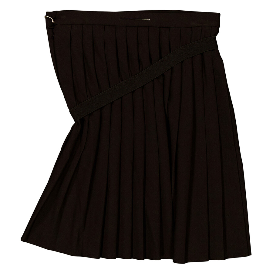 Ladies Black Asymmetric Pleated Miniskirt