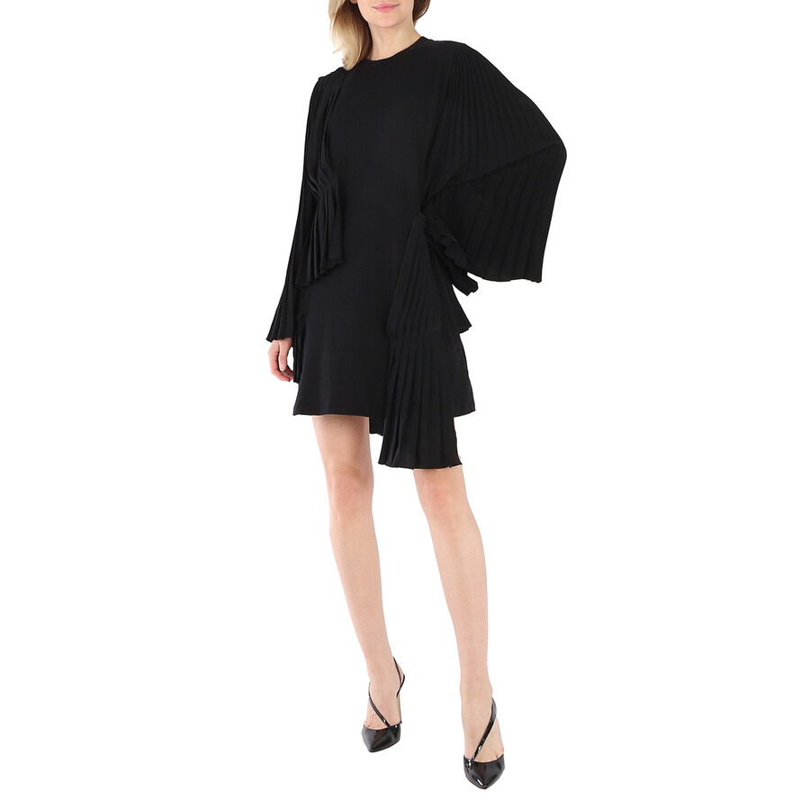 Shop Mm6 Maison Margiela Mm6 Ladies Black Asymmetrical Pleated Cotton Jersey Dress