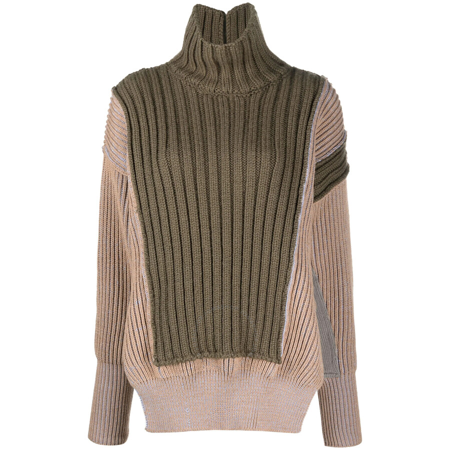Mm6 Maison Margiela Green Patchwork Turtleneck In Green