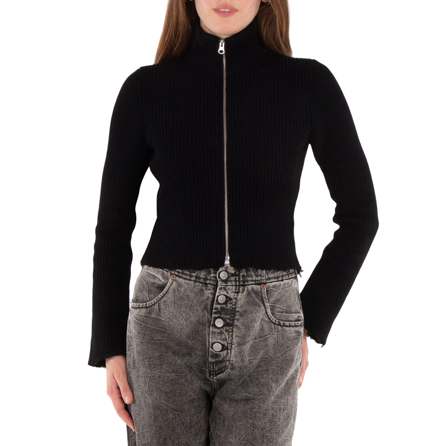 Ribbed Knit Cotton Zip-Up Cardigan, Size Small
