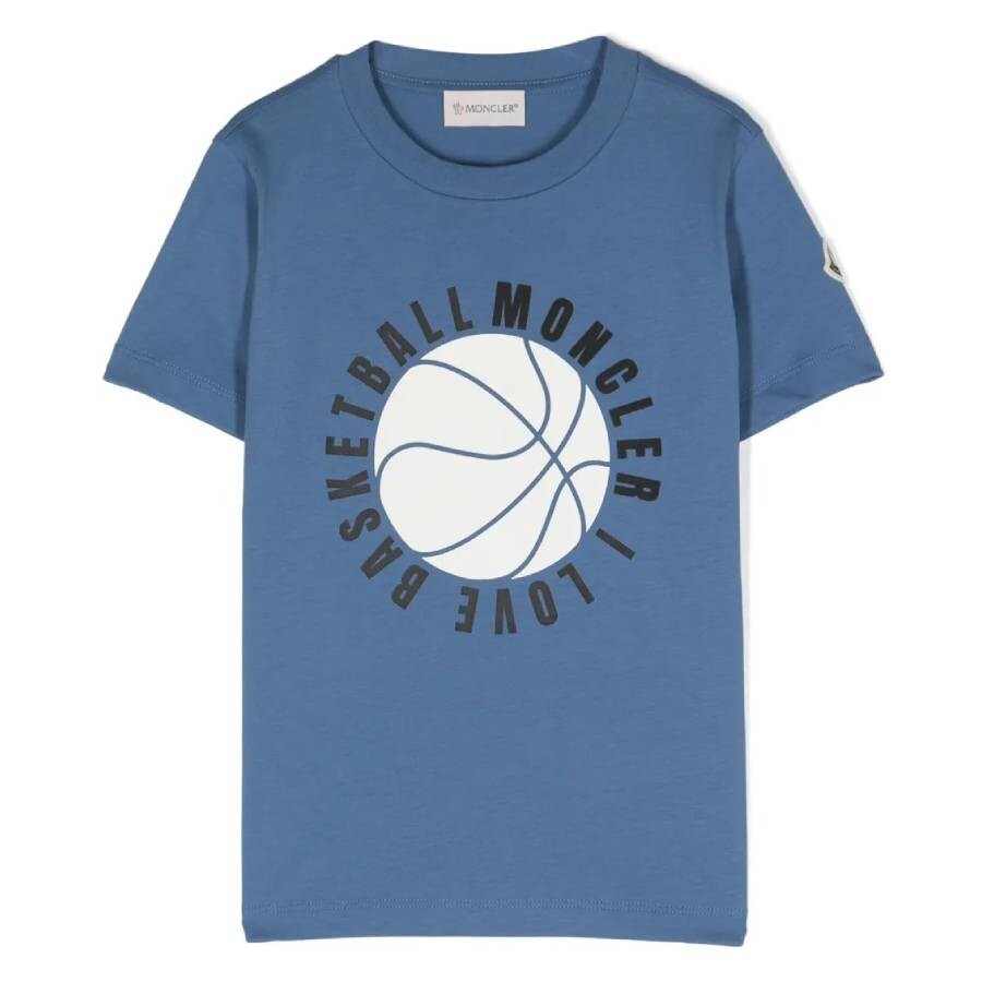 Moncler Boys Graphic-print Cotton T-shirt In Blue