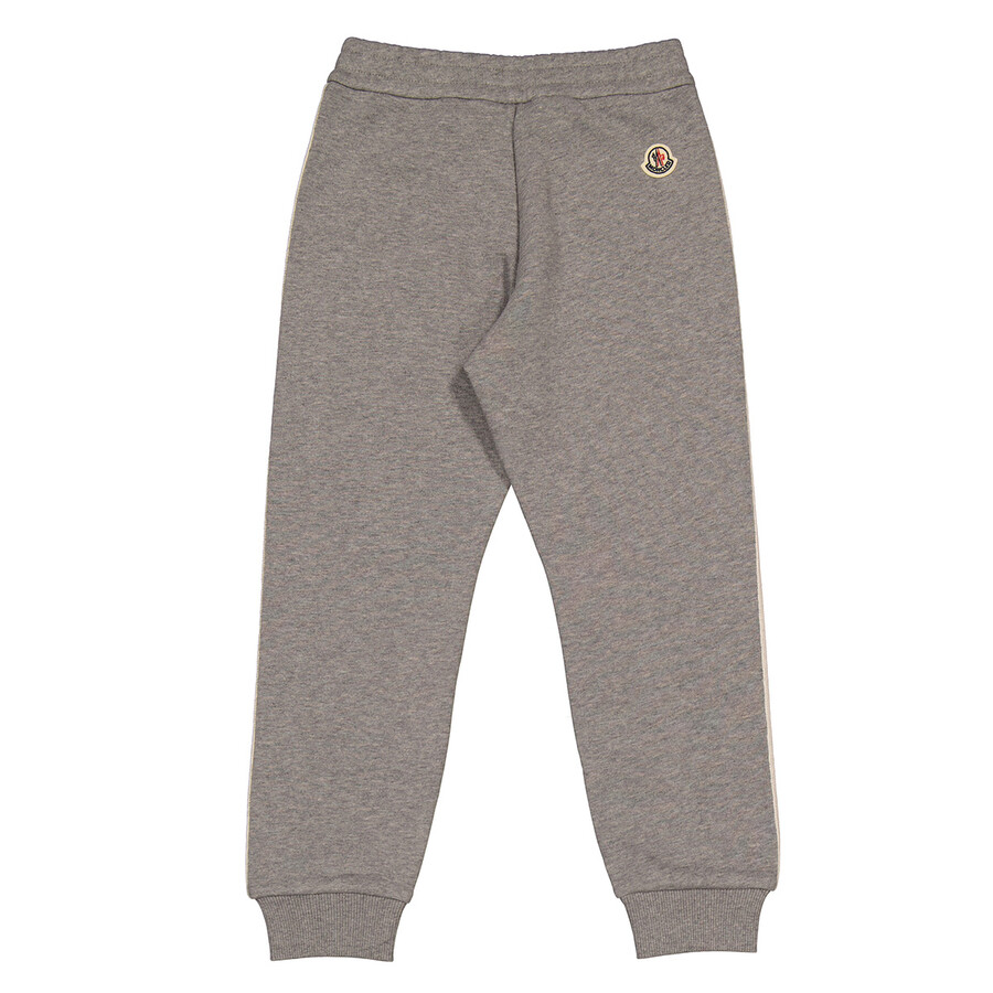 Moncler Boys Light Grey Logo Stripe Cotton Joggers In Grey