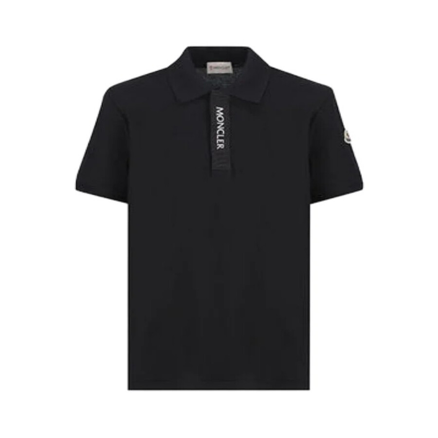 Moncler Boys Logo Applique Cotton Polo Shirt In Black