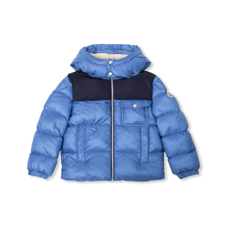 Moncler Boys Logo Patch Hooded Padded Jacket In Blue