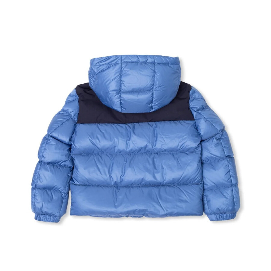 Moncler Boys Logo Patch Hooded Padded Jacket In Blue