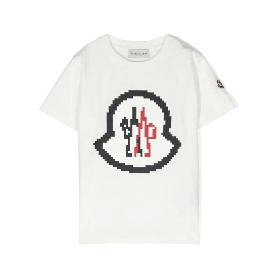 Moncler Boys Logo Print Cotton T-shirt In Beige