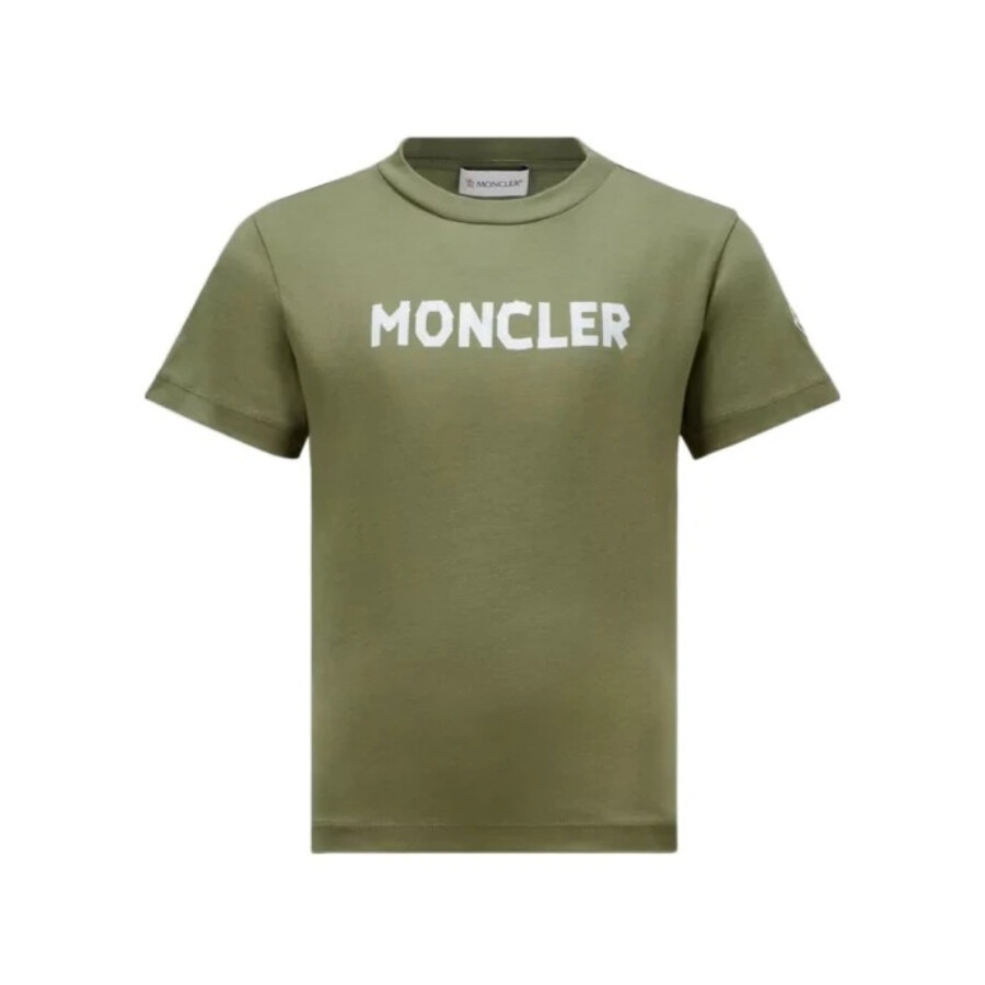 Moncler Boys Logo Print Cotton T-shirt In Green
