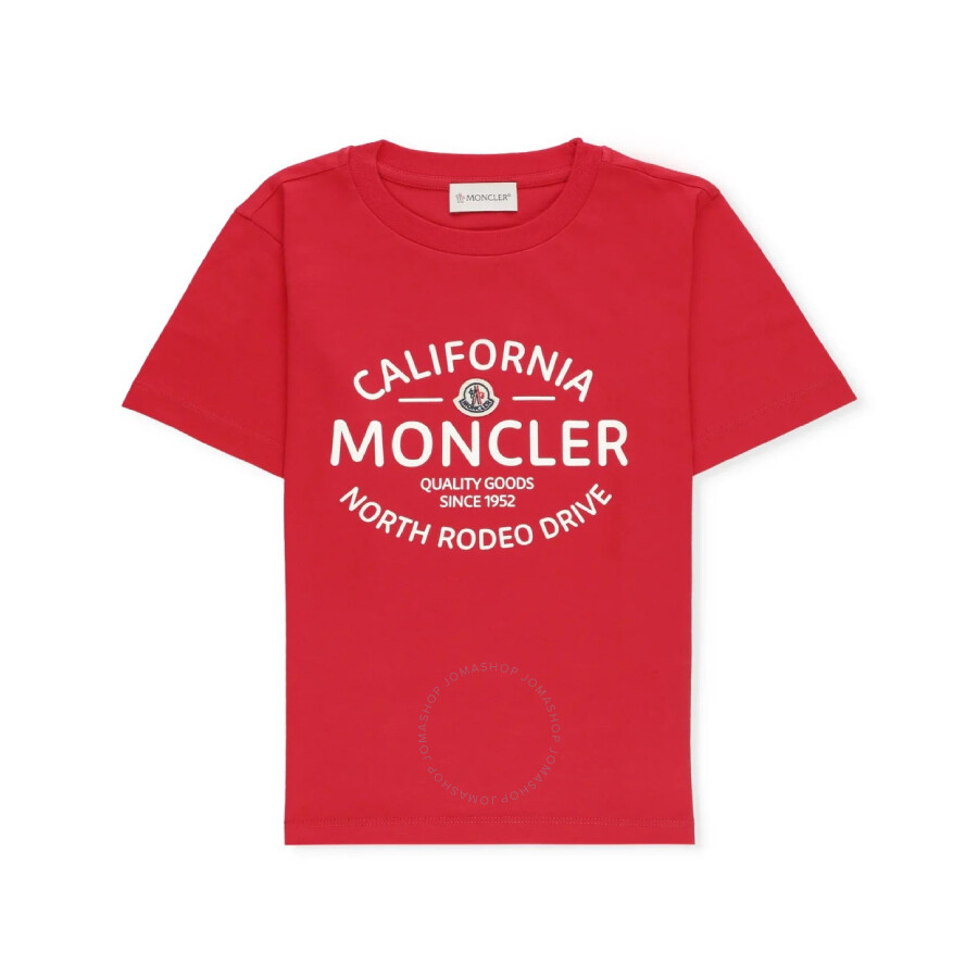 Moncler Boys Logo Print Cotton T-shirt In Red