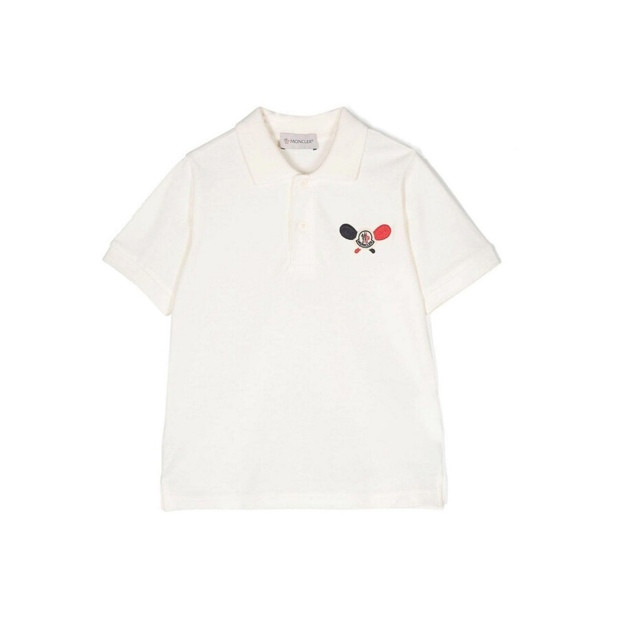 Moncler Boys Logo-patch Polo Cotton Shirt In Beige