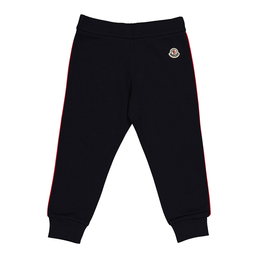 Shop Moncler Boys Navy Cotton Contrasting-pipe Trim Detail Jogger Trousers In Blue