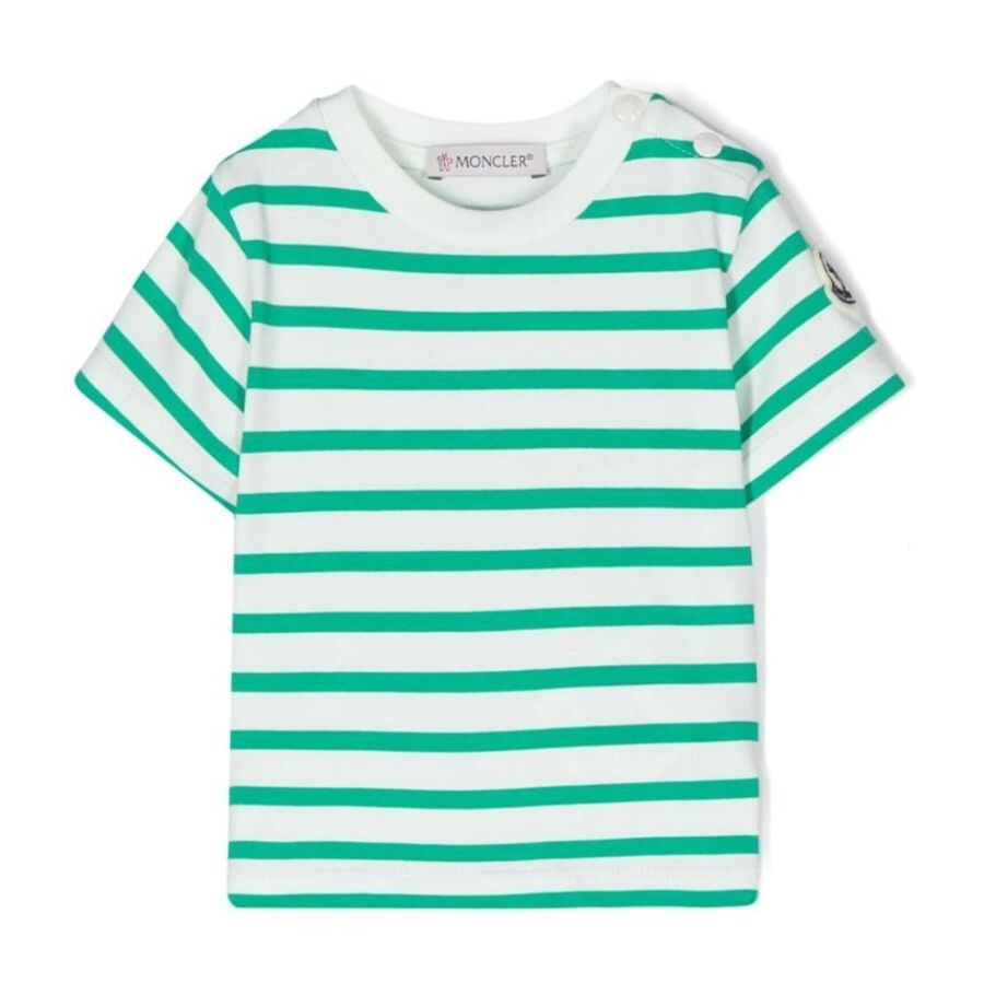 Moncler Boys Striped Crew-neck Cotton T-shirt In Green