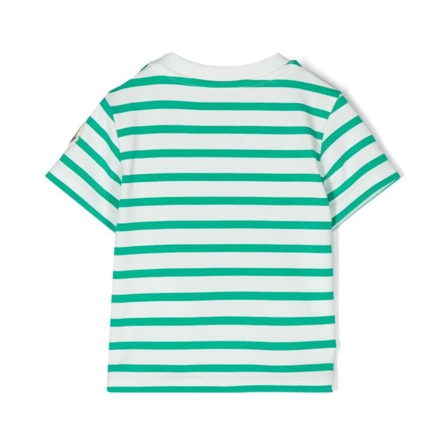Moncler Boys Striped Crew-neck Cotton T-shirt In Green