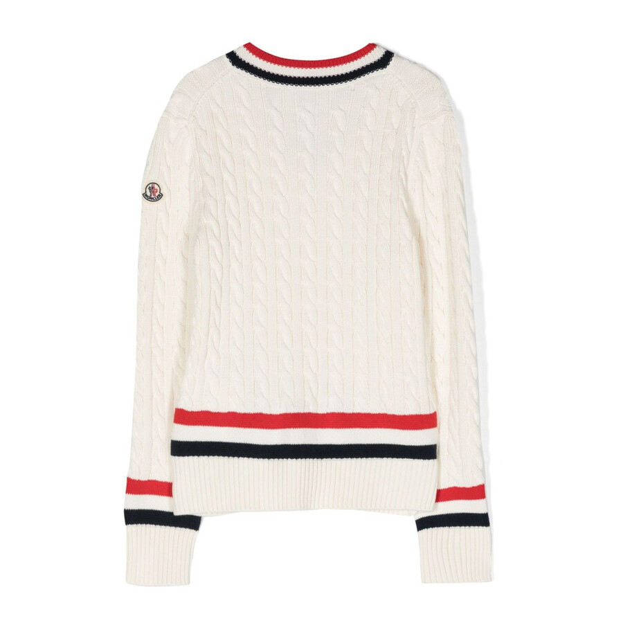 Moncler Boys V-neck Cable-knit Jumper In Beige