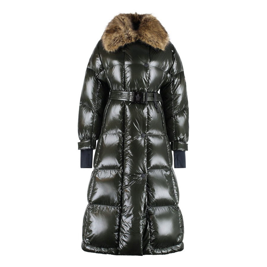 Moncler Chamoille Belted Long Down Jacket, Brand Size 2