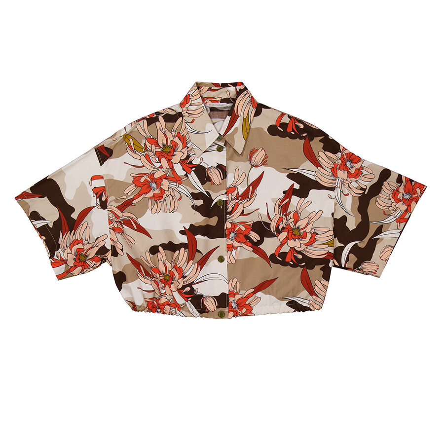 Floral-Print Cropped Shirt, Brand Size 42 ( US Size 4 )